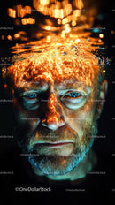 Intense Male Portrait with Water Reflection and Dramatic Lighting