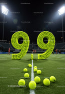 Night tennis court with vibrant tennis ball score display