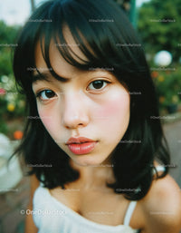 Close-Up Portrait of a Young Woman with Black Hair in Natural Setting