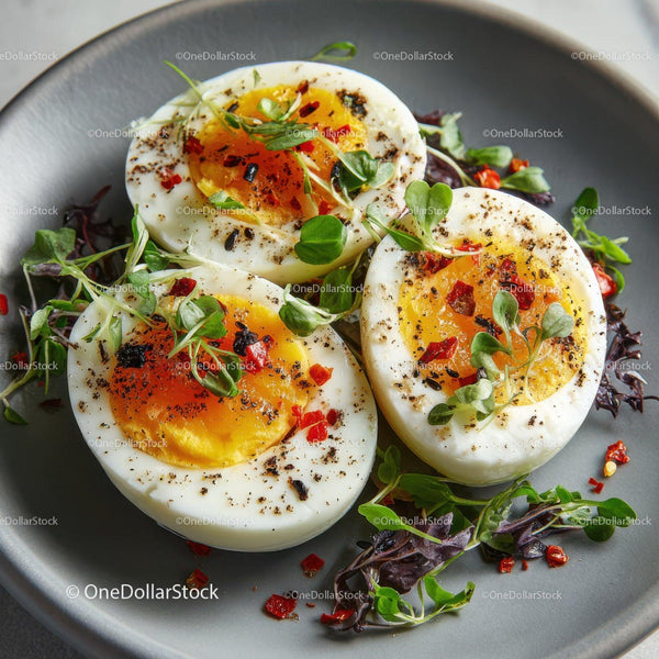 Gourmet Soft Boiled Eggs Garnished with Microgreens and Spices