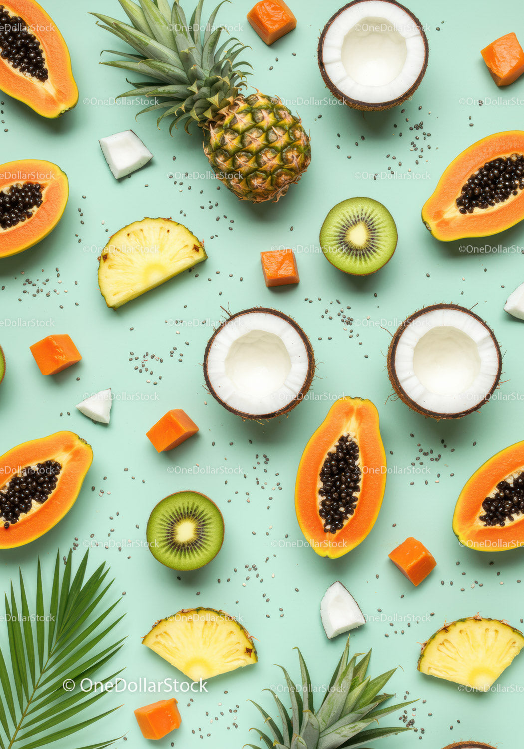 Fresh Tropical Fruits Arrangement on Pastel Background