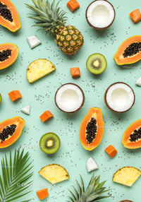 Fresh Tropical Fruits Arrangement on Pastel Background