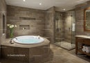 Modern Bathroom with Bathtub and Glass Shower Enclosure in Beige Tones