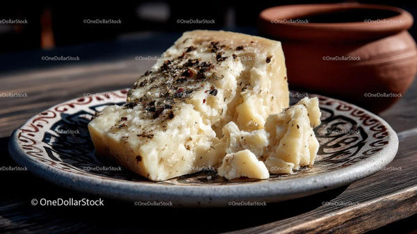 Artisan Blue Cheese on Rustic Ceramic Plate in Natural Light