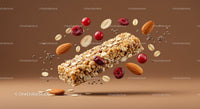 Healthy granola bar with nuts and dried berries