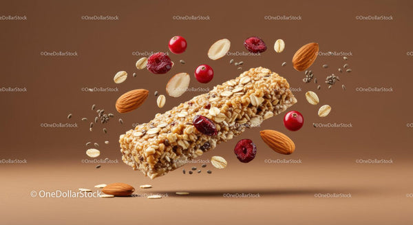 Healthy granola bar with nuts and dried berries