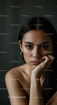 Young woman with thoughtful expression and natural beauty