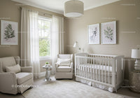 Modern Nursery Room with White Crib and Cozy Armchair