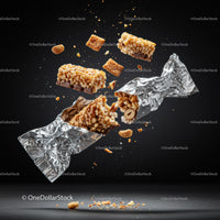 Crunchy Peanut Cereal Bar Breaking in Midair