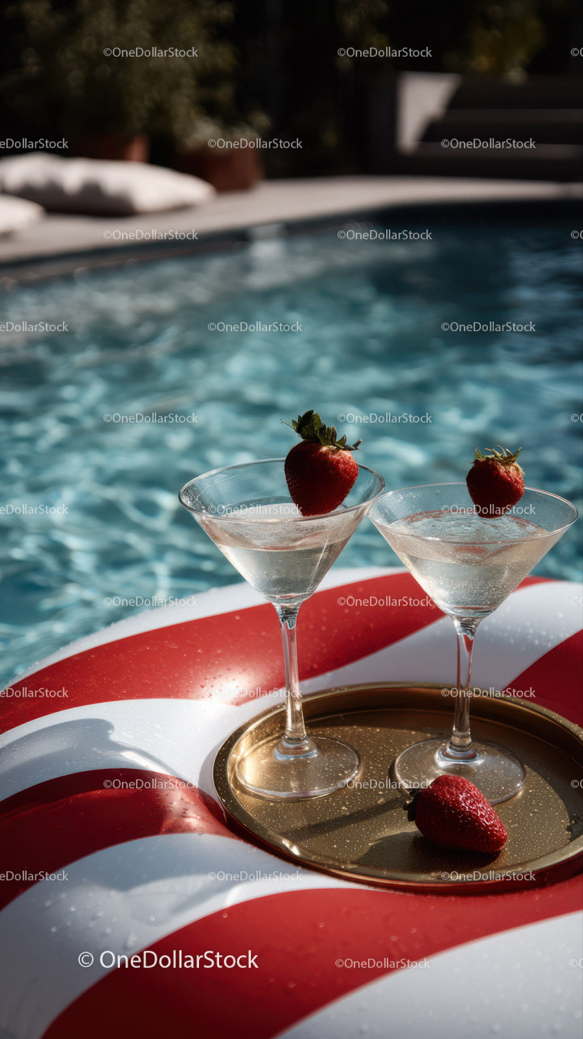 Poolside Summer Cocktails with Strawberries and Tropical Vibe