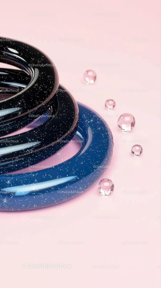 Elegant Cosmic Rings with Glittering Gemstones on Pink Background