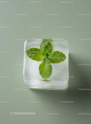 Fresh Mint Leaf Frozen Inside Clear Ice Cube