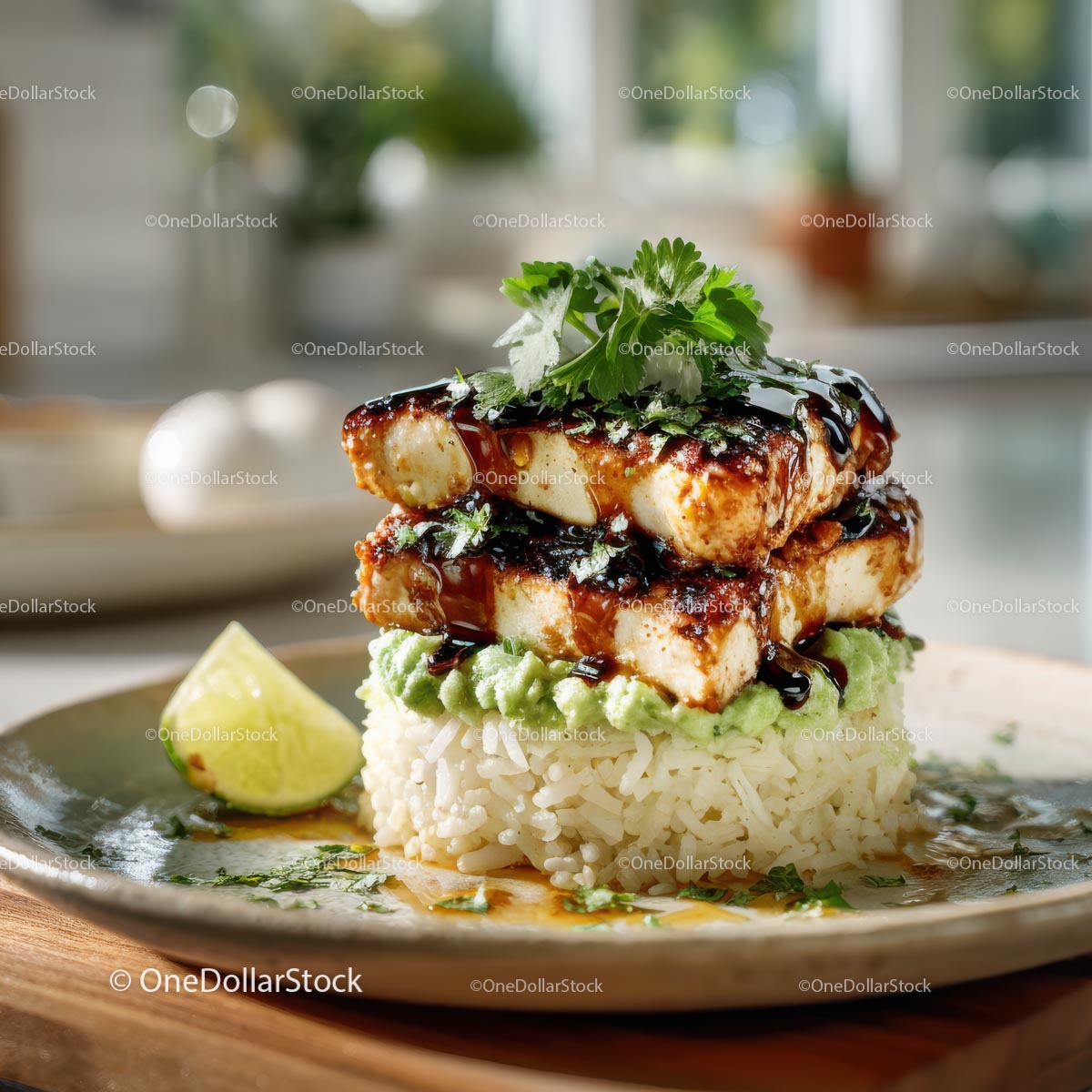 Savory Grilled Chicken with Cilantro on Flavorful Rice Bowl