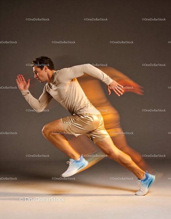 Athlete sprinting in dynamic motion blur studio shot