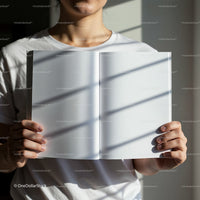 Person Holding an Open Blank Book in Soft Natural Light
