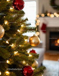 Christmas tree decorated with glowing lights and ornaments