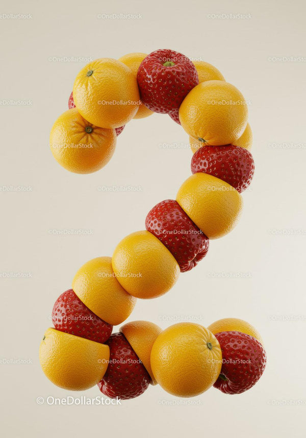 Number Two Formed by Oranges and Strawberries