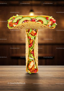 Tasty chicken and vegetable tacos shaped like letter T
