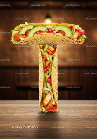 Tasty chicken and vegetable tacos shaped like letter T