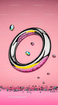 Colorful Modern Ring with Pink and Silver Tones on Pink Background