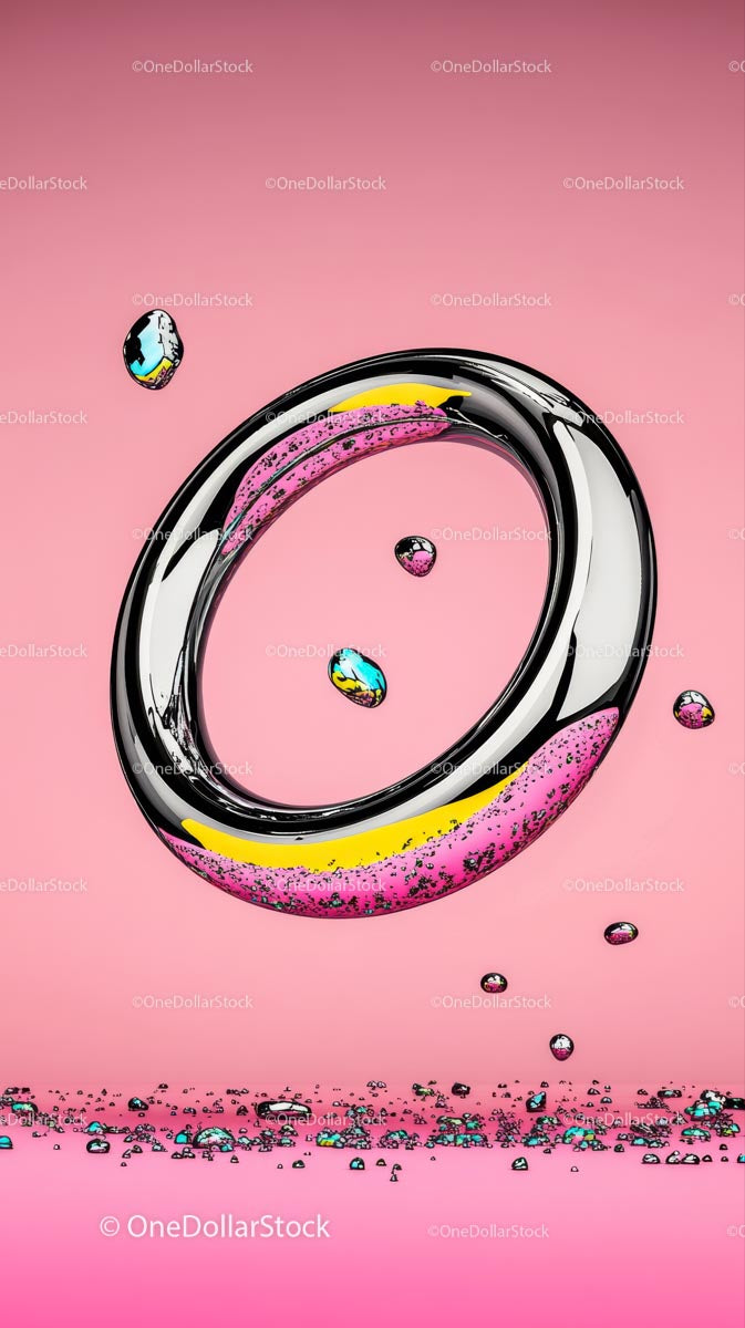 Colorful Modern Ring with Pink and Silver Tones on Pink Background
