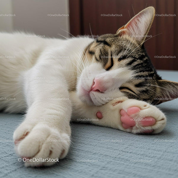 Sleeping tabby cat resting peacefully on soft surface
