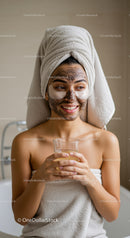 Young Woman Applying Facial Mask During Spa Treatment with Towel on Head