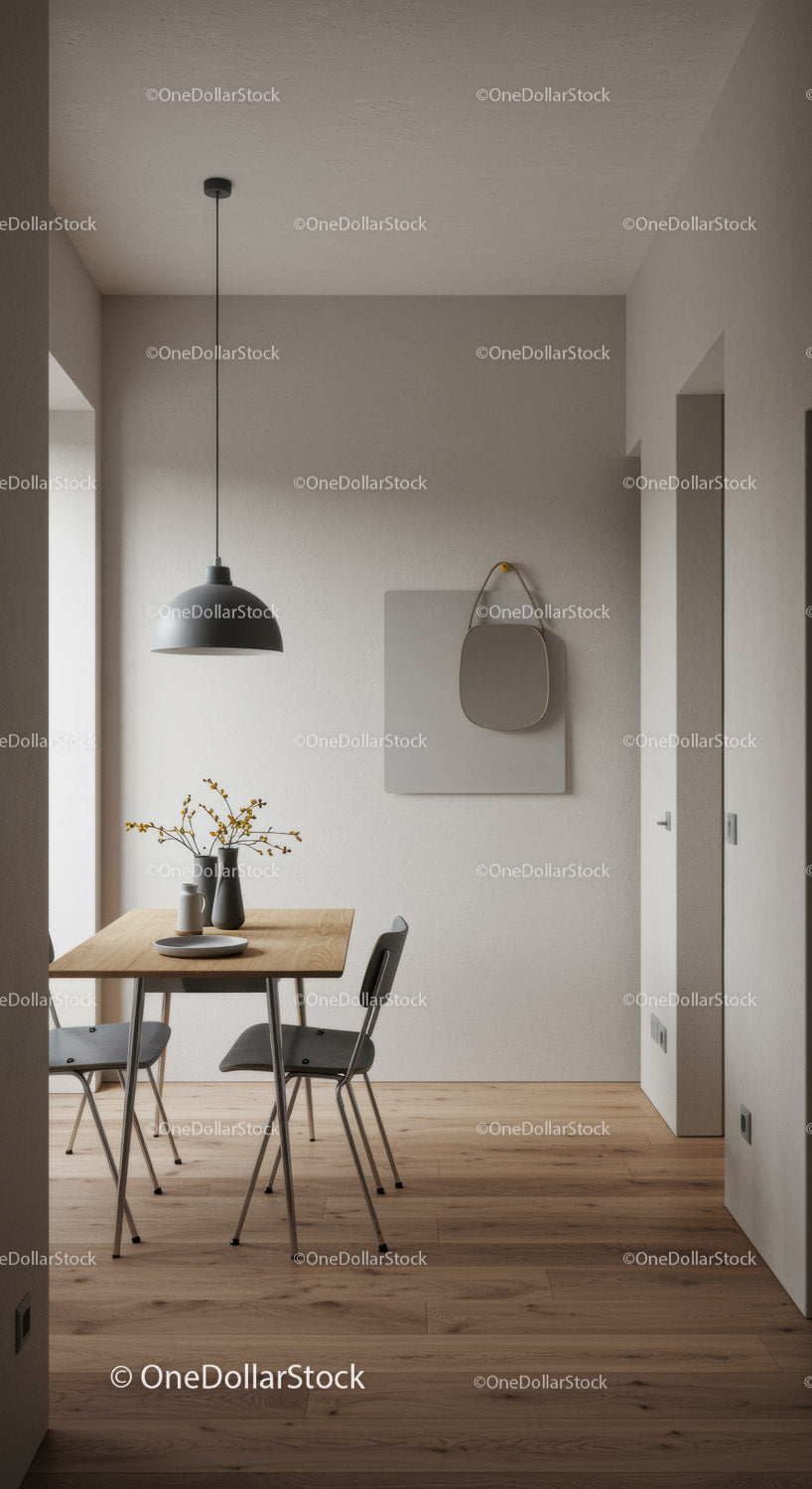 Minimalist Dining Room with Wooden Table and Modern Decor