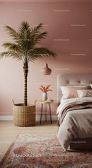 Stylish Bedroom with Large Palm Plant and Cozy Decor