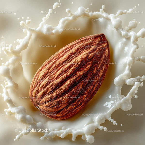 Close-up of Almond Splashed in Creamy Milk