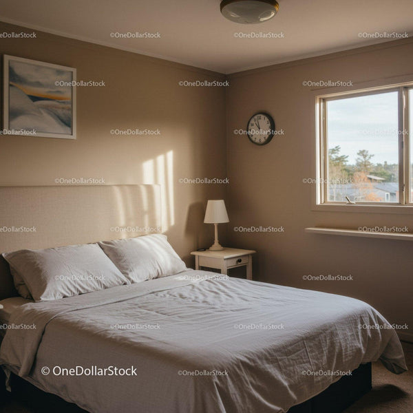 Minimalist Bedroom with Beige Walls and Sunlit Window