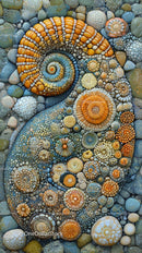 Colorful Spiral Seashells and Smooth Pebbles Arrangement