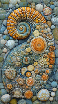 Colorful Spiral Seashells and Smooth Pebbles Arrangement