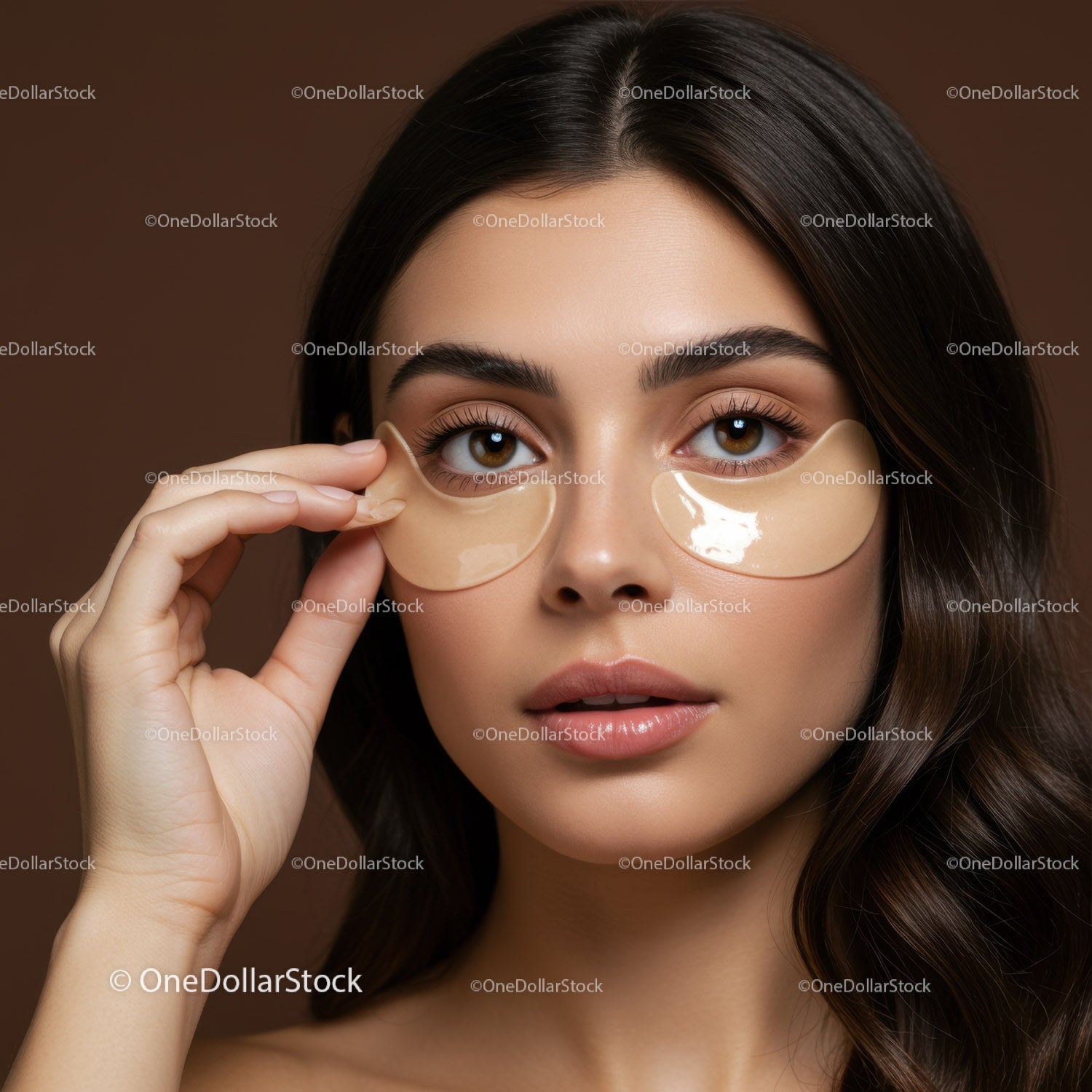 Young Woman Applying Under Eye Patches for Skin Care Beauty