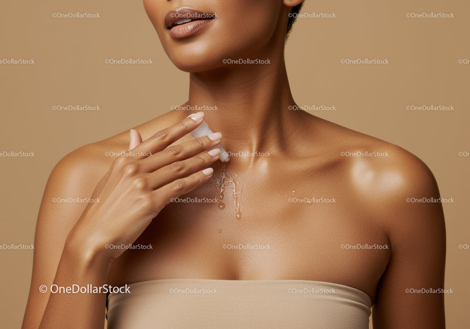 Elegant Woman Applying Moisturizing Lotion on Neck and Shoulder