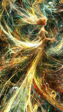 Abstract Surreal Woman Surrounded by Vibrant Cosmic Light Streams