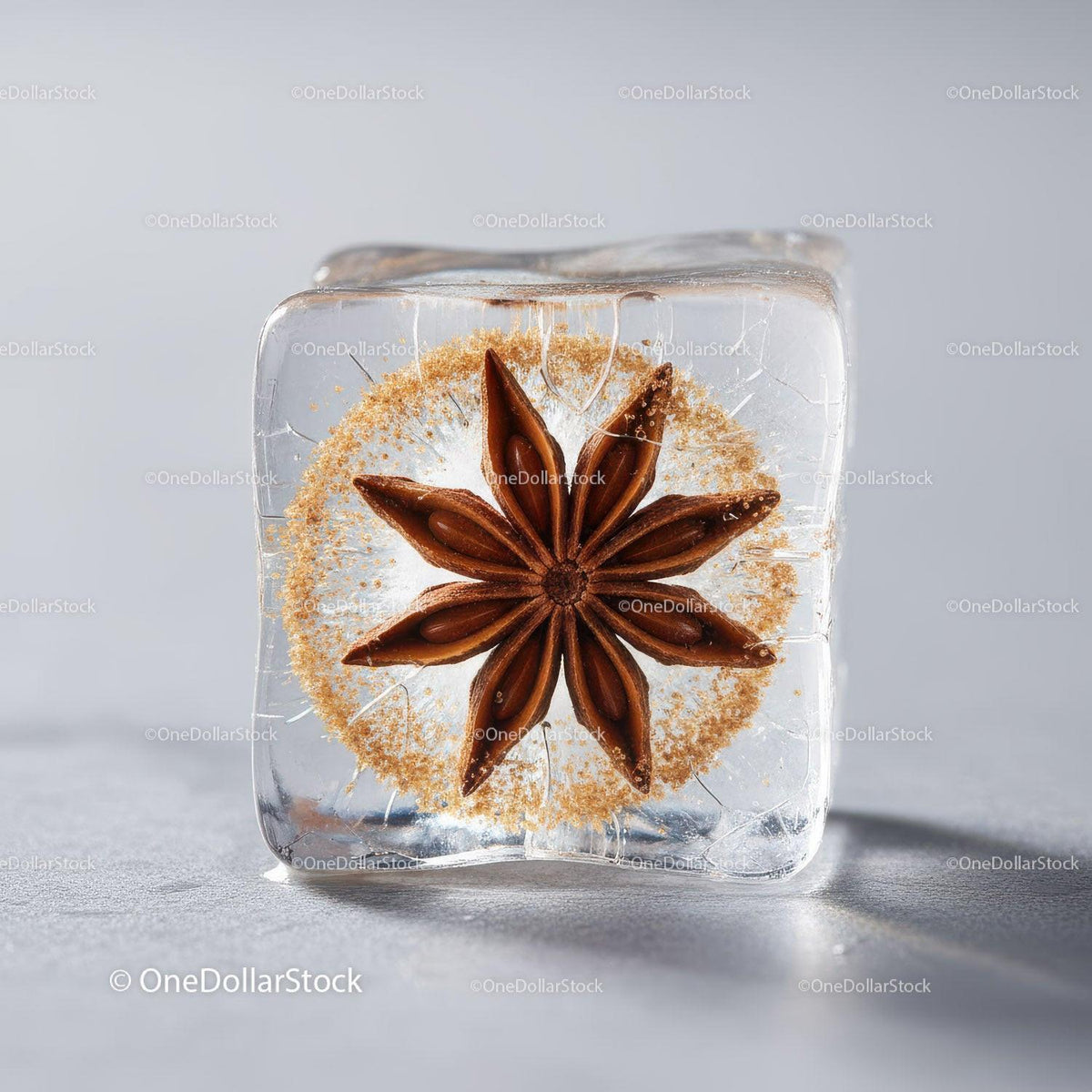 Star Anise Embedded Inside a Clear Ice Cube