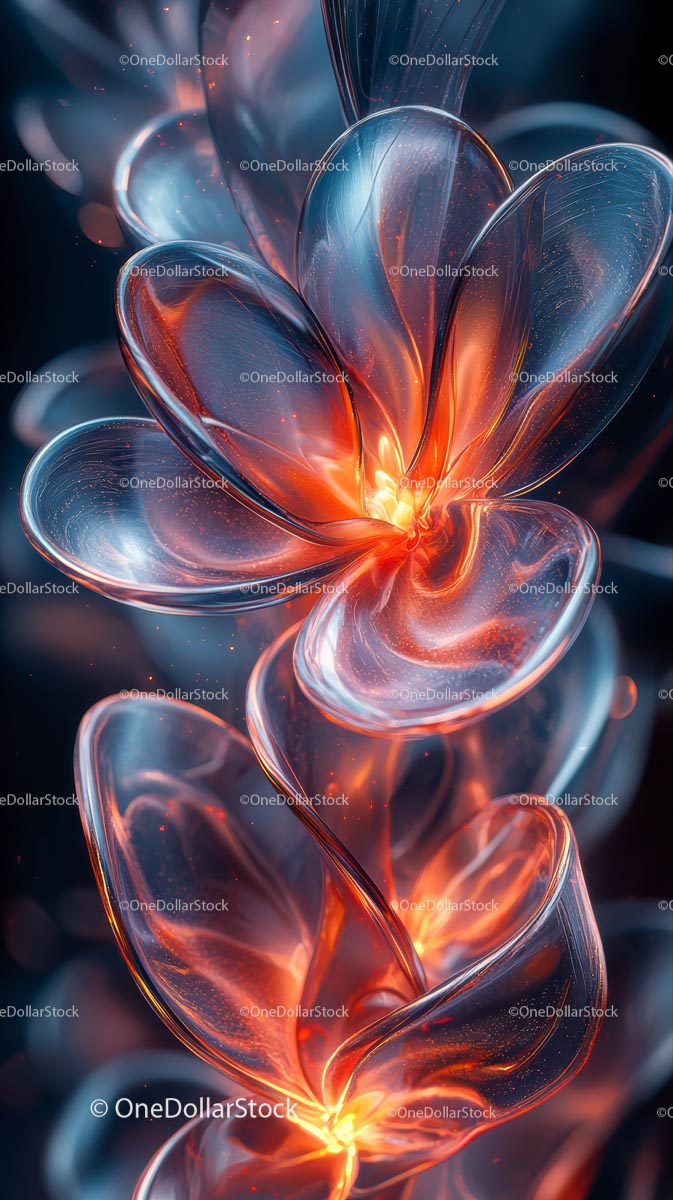 Glowing Glass Sculpture with Blue and Orange Light Effects for Modern Art