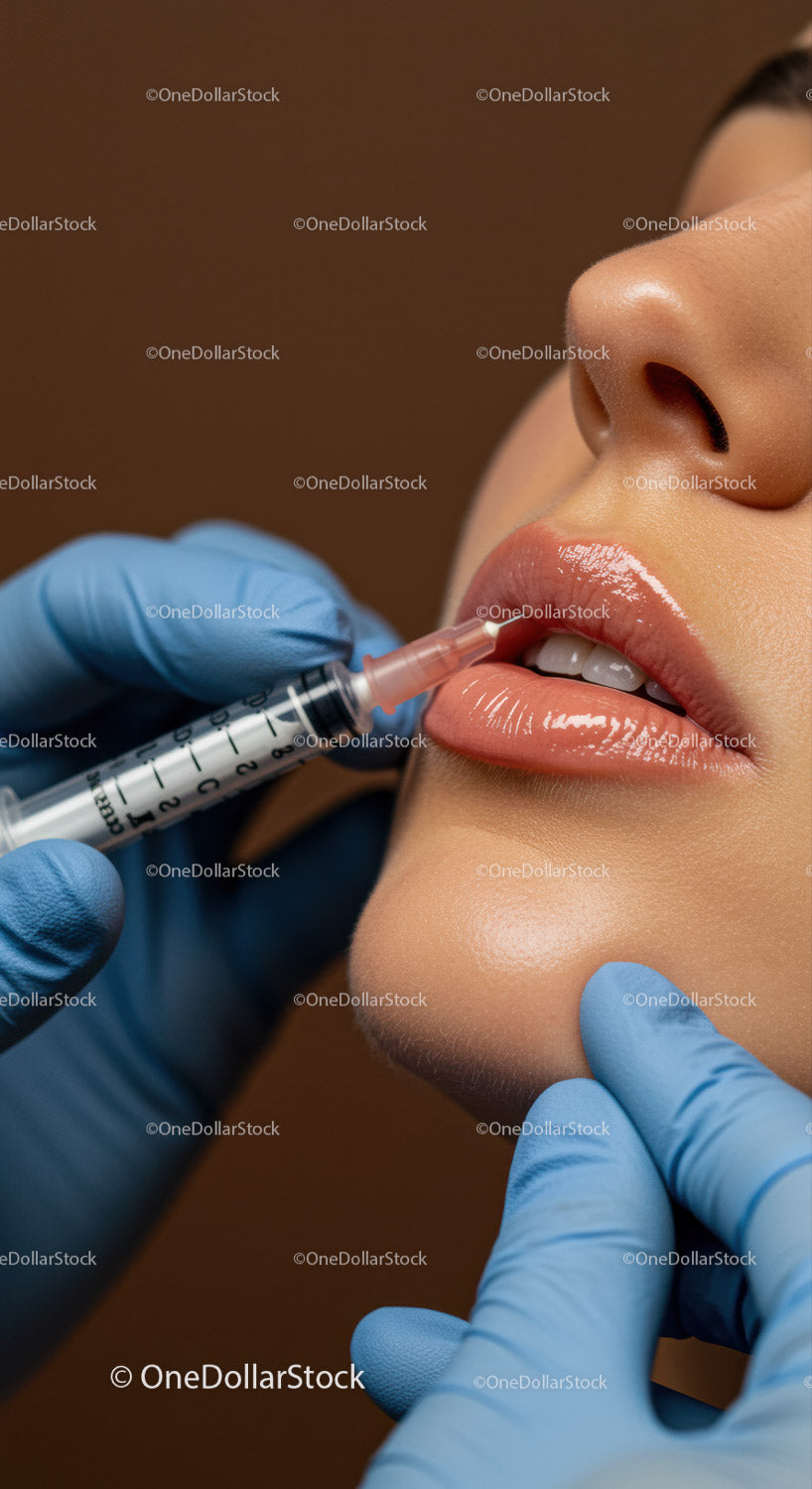 Close-Up of Woman Receiving Lip Filler Injection in Beauty Clinic