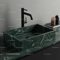 Elegant Green Marble Sink with Modern Black Faucet in Contemporary Kitchen