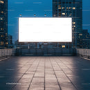 Illuminated Blank Billboard on Urban Rooftop at Dusk