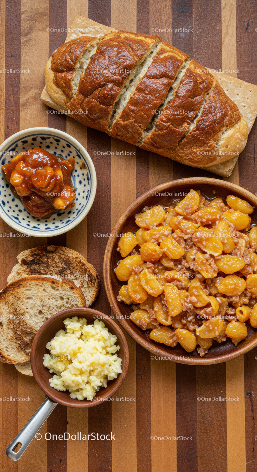 Traditional Hungarian Dinner with Pasta and Fresh Bread