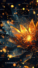 Futuristic Abstract Flower with Neon Light Particles