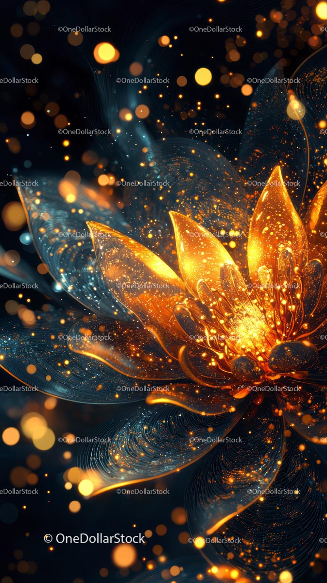 Futuristic Abstract Flower with Neon Light Particles