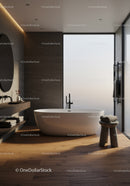 Luxury Modern Bathroom with Freestanding Bathtub and Wooden Floors