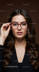 Elegant Woman Wearing Glasses in Professional Studio Portrait