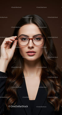 Elegant Woman Wearing Glasses in Professional Studio Portrait