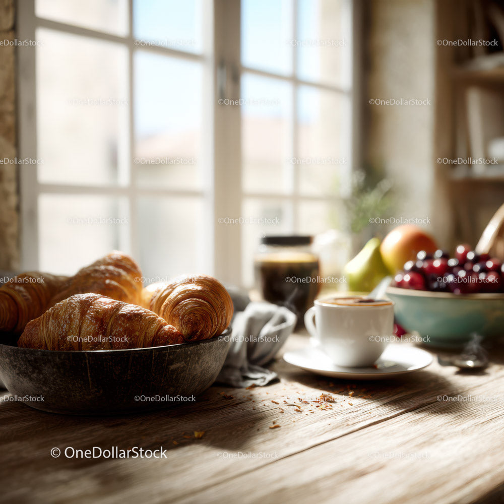 Świeże croissanty i kawa w przytulnej kuchni