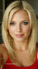 Beautiful woman with blonde hair and captivating blue eyes