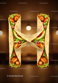 Tasty chicken tacos arranged in letter H shape